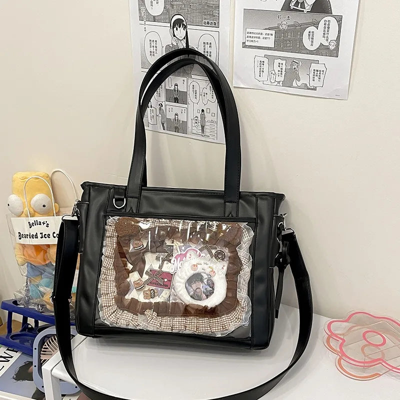 Womens Shoulder Bag Leather Sweet Lolita Jk Elegant Cute Casual Ita Bag Japanese Style Transparent Fashion Handbag
