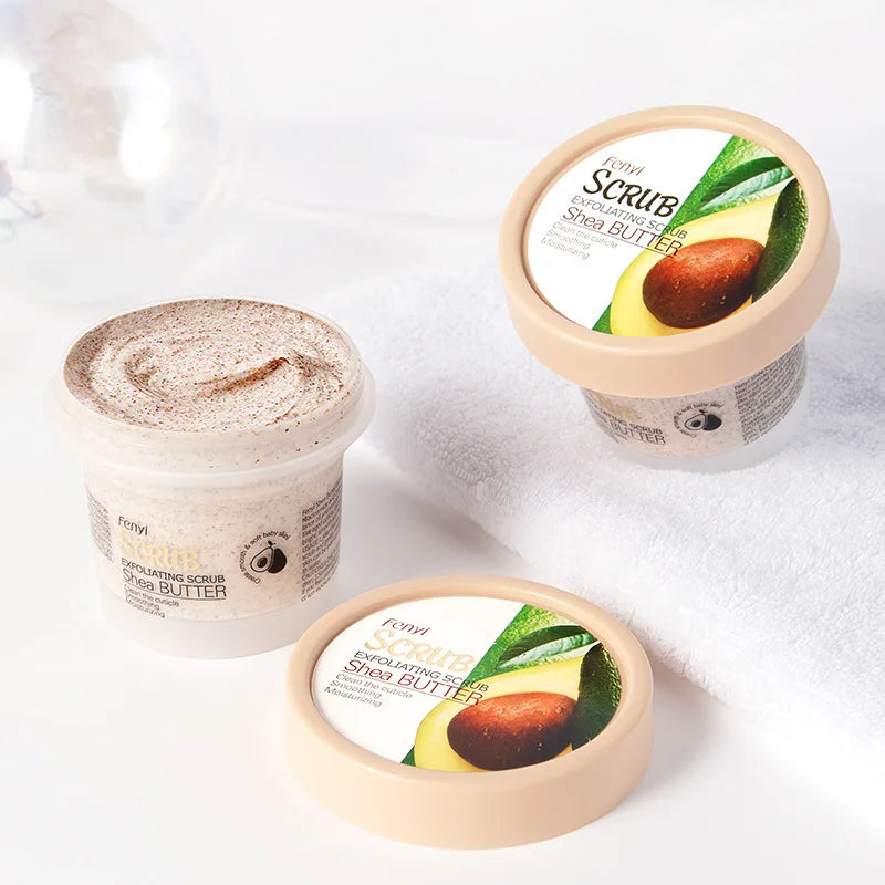 Shea Butter Exfoliating Scrub Cream Face Body Deep Pores Avocado Smooth Treatment Cleansing Wash Peach Acne Face Whitening
