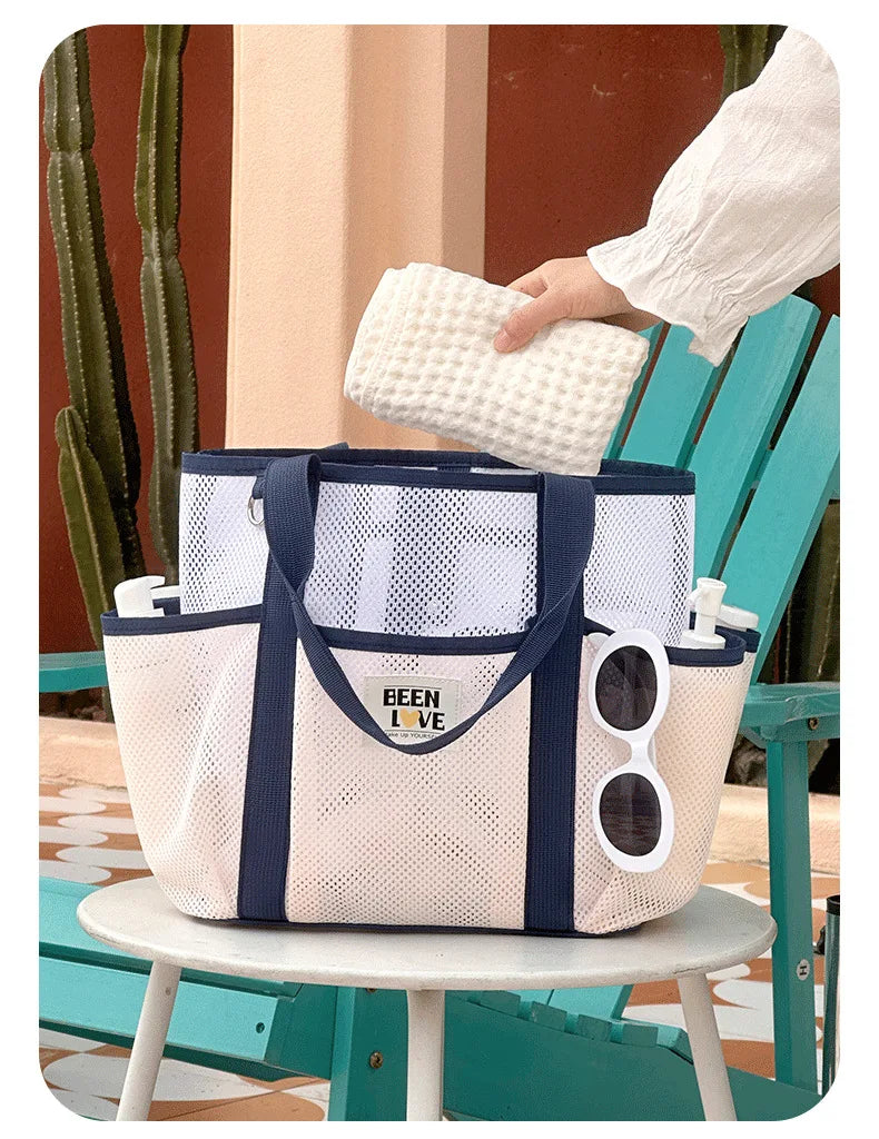 Gym Bag Beach Bag Fashions Transparent Waterproof Multi-Pocket Tote Swimming Mesh Bags High Volume Beach Organiser Travel Swim