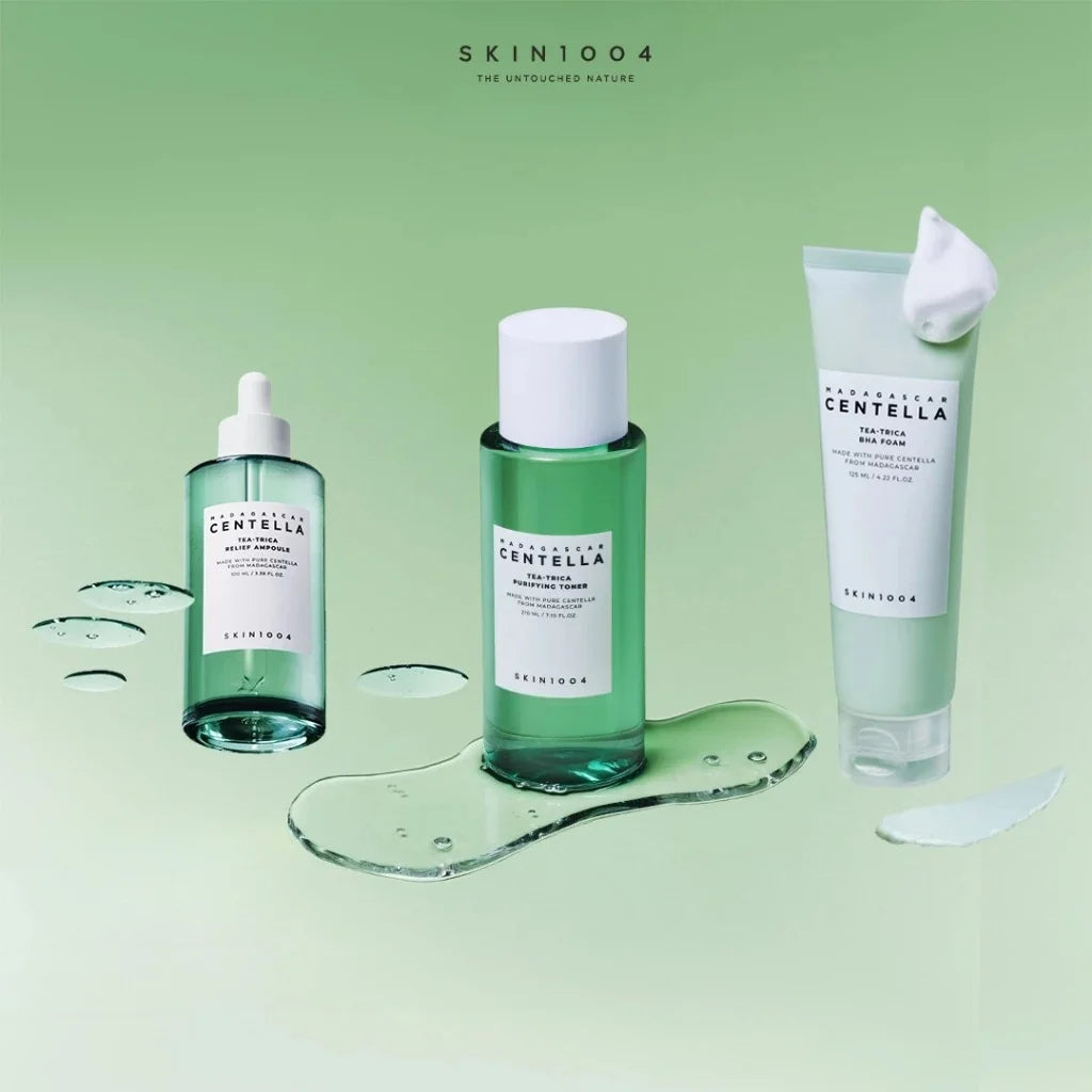 Korean Centella Tea-Trica BHA Foam Cleanser Purifying Toner Face Ampoule Serum and B5 Cream Relief Skincare Beauty Products Set