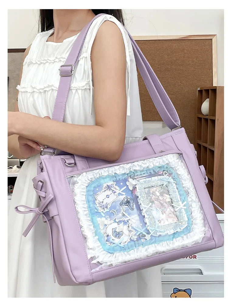 Womens Shoulder Bag Leather Sweet Lolita Jk Elegant Cute Casual Ita Bag Japanese Style Transparent Fashion Handbag