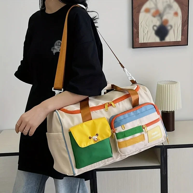 Large Capacity Oxford Fabric Gym Duffel Bag with Shoe Compartment & Adjustable Shoulder Straps, Multi-Pocket Travel Bag