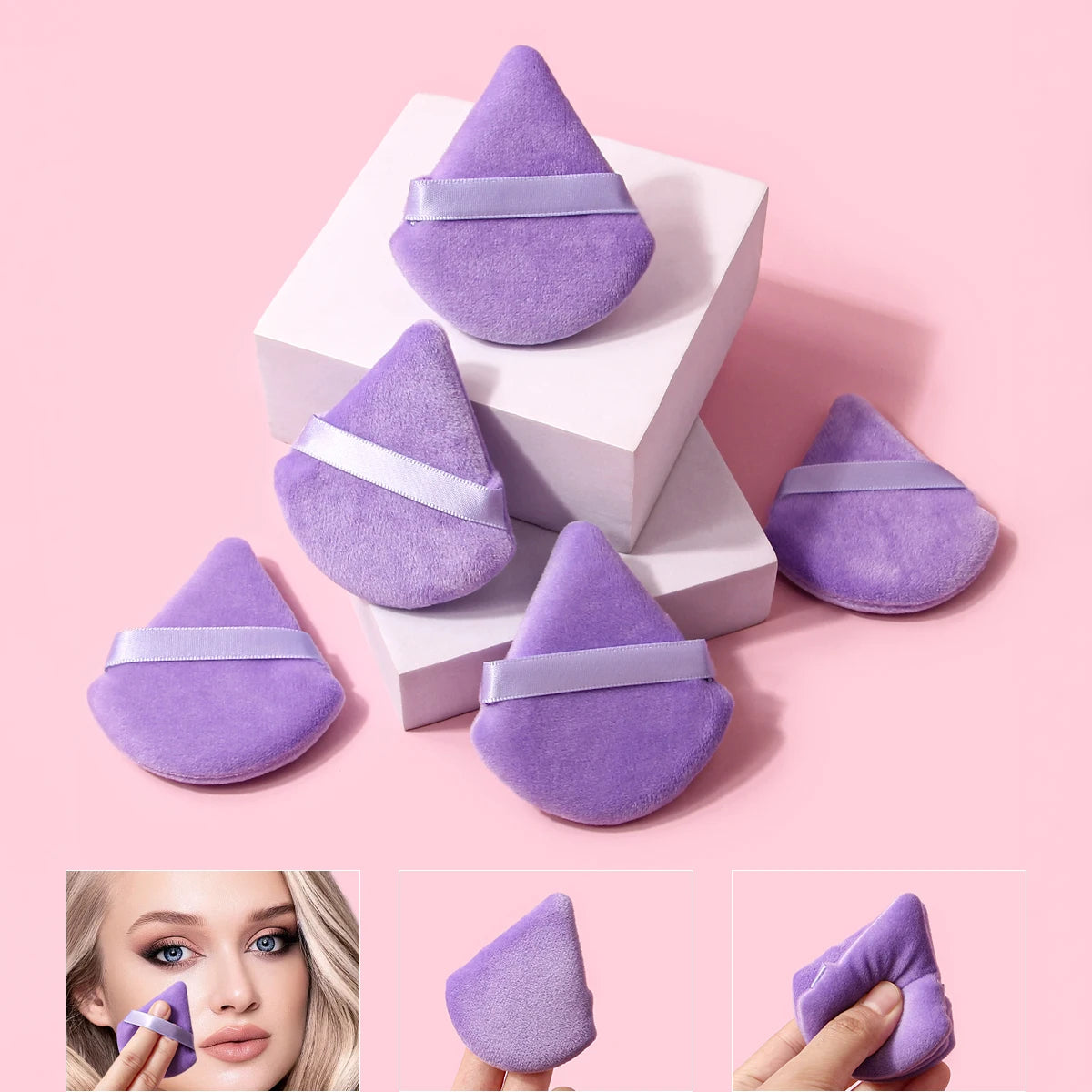 5Pcs Black Triangle Powder Puff For Loose Powder Liquid Cosmetic Soft Plush Powder Puff Makeup Foundation Puff Makeup Tool