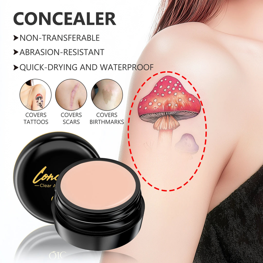 Waterproof & Sweatproof Concealer with Brush - Tattoo coverage, Long-Lasting Foundation, Natural,Full coverage, All Skin Types