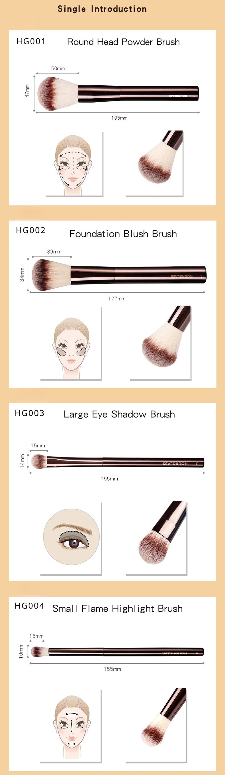 Hourglass Brushes Makeup Brushes Powder Foundation Concealer Blusher Bronzer Lip Brush Eyeliner Eye Shadow Eyebrow Eyelash Brush