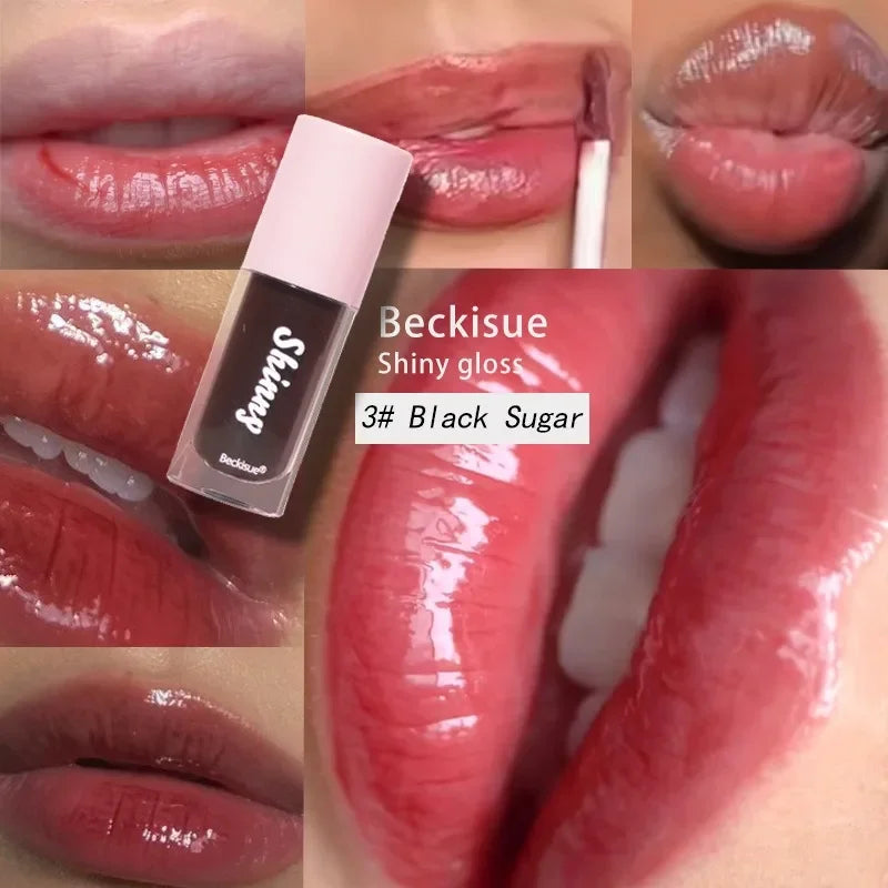 Translucent Black Sugar Lip Oil Water Gloss Jelly Mirror Lip Glaze Lipstick Lip Make Up Women Beauty Nonstick Cup  Lip Gloss