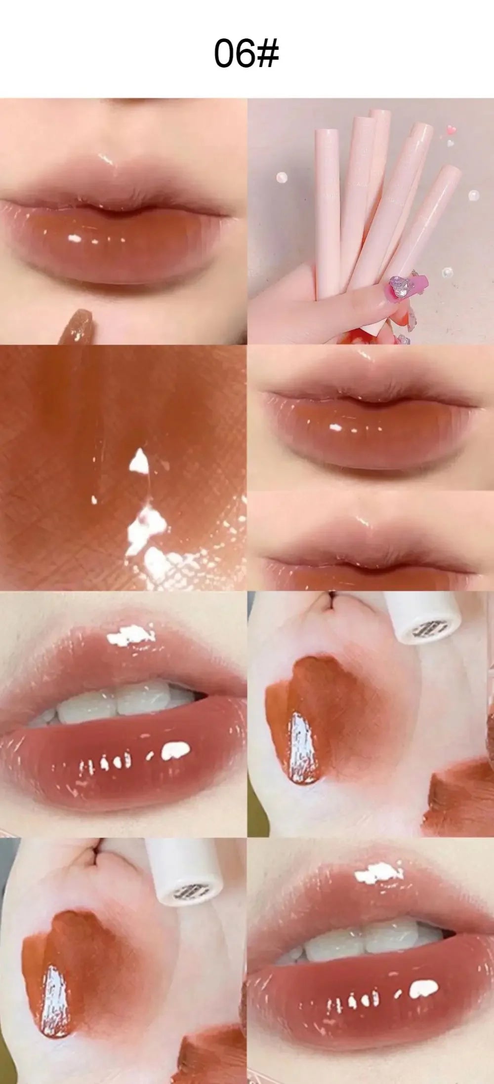 6pcs Set Cute Pink Lip Glaze Waterproof Liquid Lipstick Beauty Cosmetics Mirror Water Lip Gloss Lipgloss Gift Set Lips Makeup