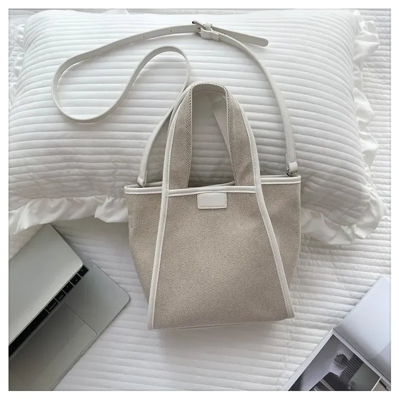 Men And Women New Fashion Canvas Clutch Single Shoulder Crossbody Bag Large Capacity Color Collision Clash Tote Bucket Bag