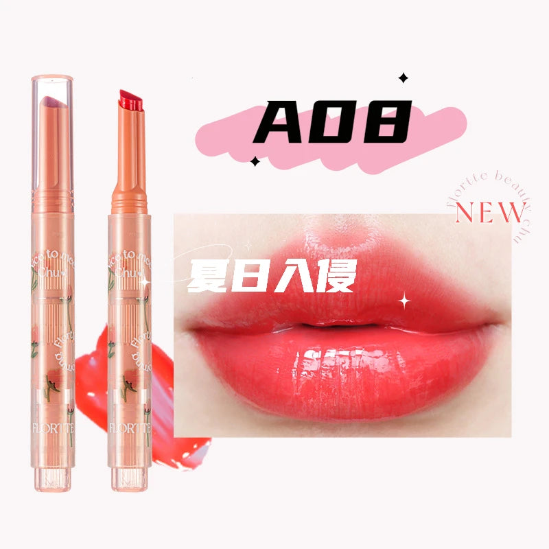 FLORTTE Solid Lip Gloss Water Light Glitter Clear Lipstick Pink Mirror Lip Glaze Jelly Moisturizing Lip Tint Cosmetics Makeup