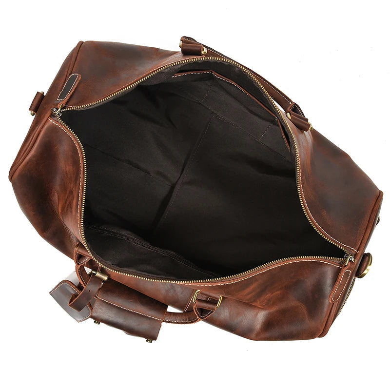 Fashionable Style Men's Leather Travel Handbags Real Cowhide Leather Duffle Bags For Man Male Weekend Bags With Shoe Pocket