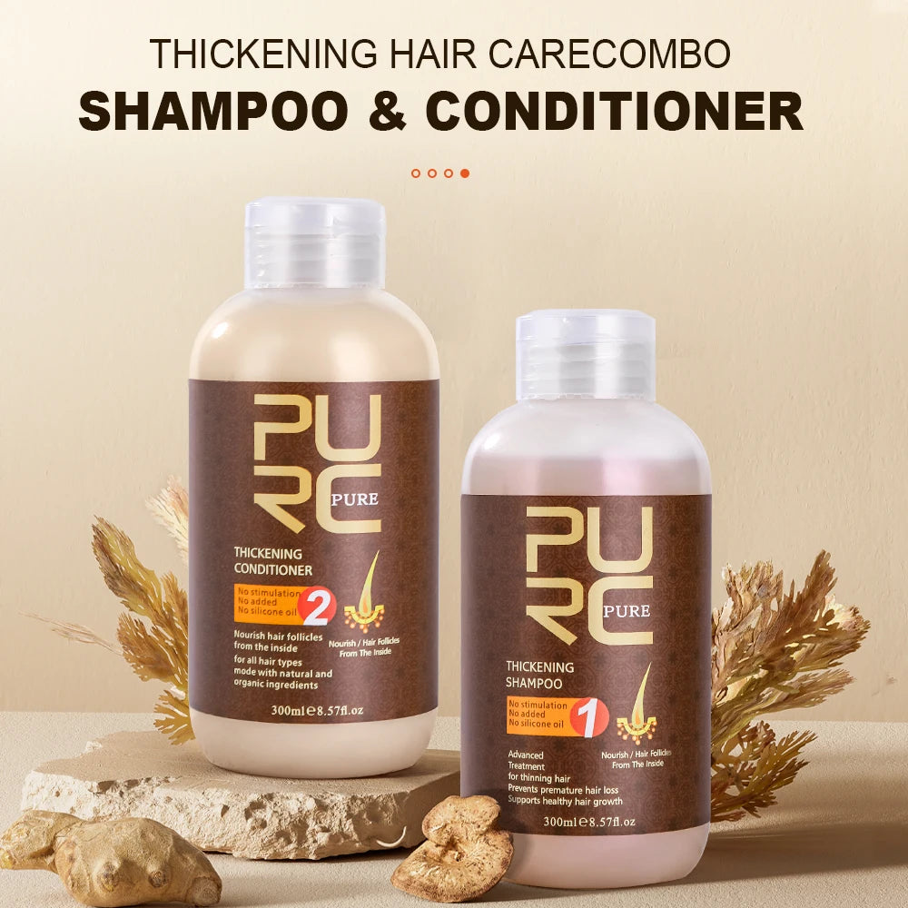 PURC Hair Shampoo Conditioner Ginger Nourishing Root Thickening Scalp Treatment Cleaning Smoothing Hair Care Products 600ml