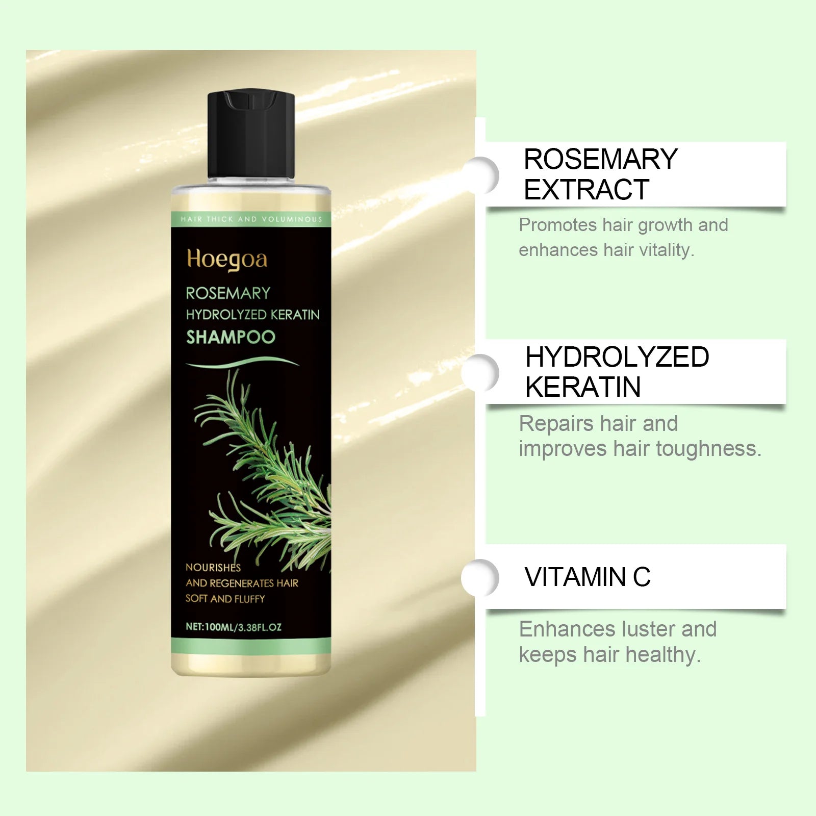 Rosemary Hair Shampoo Hair Regrowth Deep Nourishing Repair Split Ends Hair Soothing Scalp Anti Dandruff Hair Strengthens Shampoo