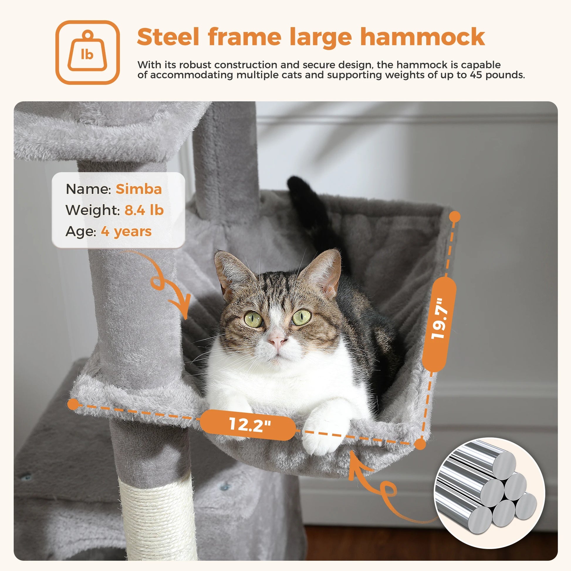 Multi-Level Cat Tree with Scratching Posts, Cozy Condo, Hammock, Large Cat Tower for Indoor Cats, Cat Scratching Board, Cat Toys