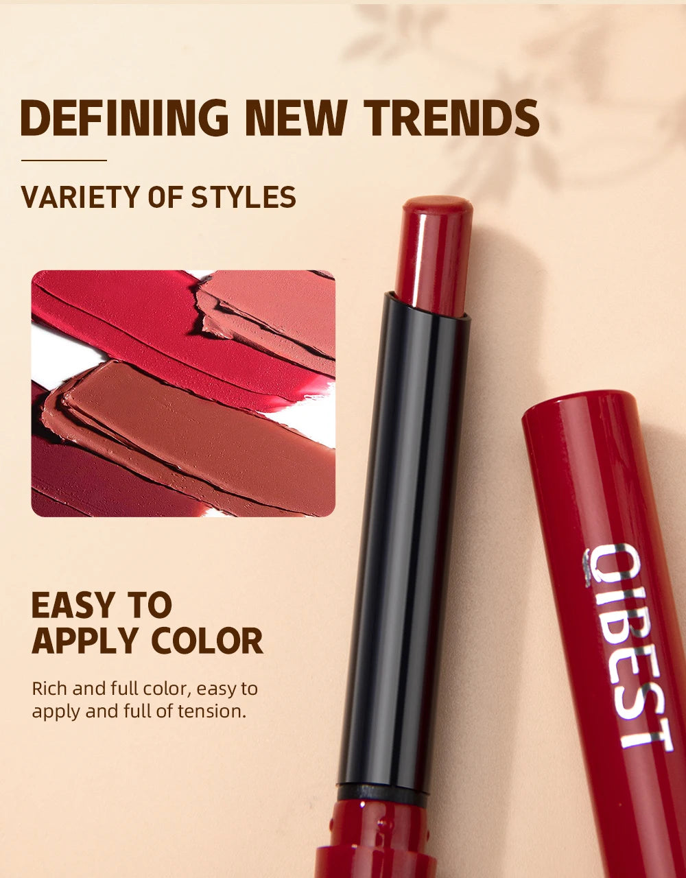 QIBEST 1PC Sexy Matte Lipstick Waterproof Long Lasting Color Rendering Non-stick Velvet Lips Liner Pencil Woman Makeup Cosmetics