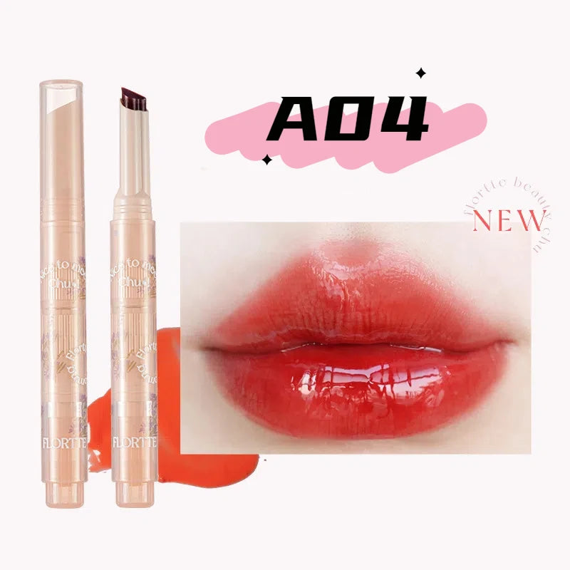 FLORTTE Solid Lip Gloss Water Light Glitter Clear Lipstick Pink Mirror Lip Glaze Jelly Moisturizing Lip Tint Cosmetics Makeup