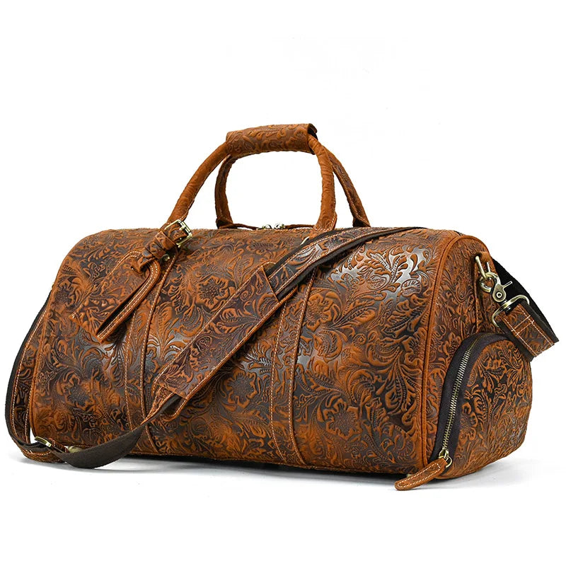 Fashionable Style Men's Leather Travel Handbags Real Cowhide Leather Duffle Bags For Man Male Weekend Bags With Shoe Pocket