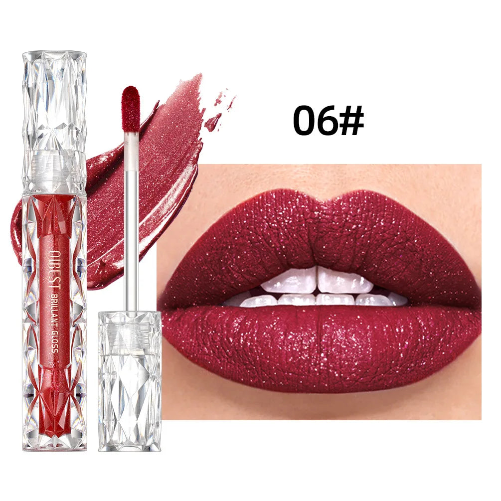 Diamond Shimmer Waterproof Lipgloss 10 Colors Liquid Lipstick Glitter Shiny Pearl Glaze Long Lasting Lip Tint Women Makeup