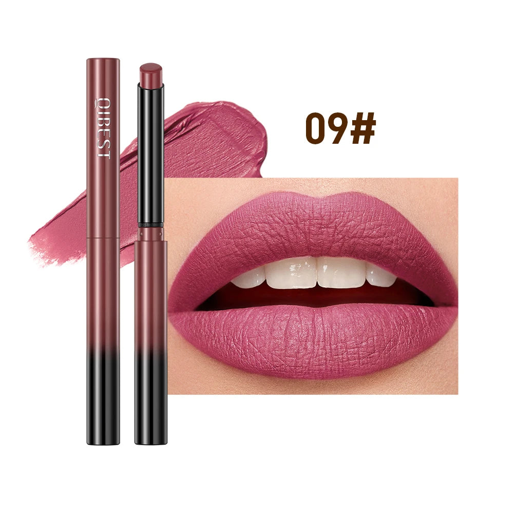 QIBEST 1PC Sexy Matte Lipstick Waterproof Long Lasting Color Rendering Non-stick Velvet Lips Liner Pencil Woman Makeup Cosmetics
