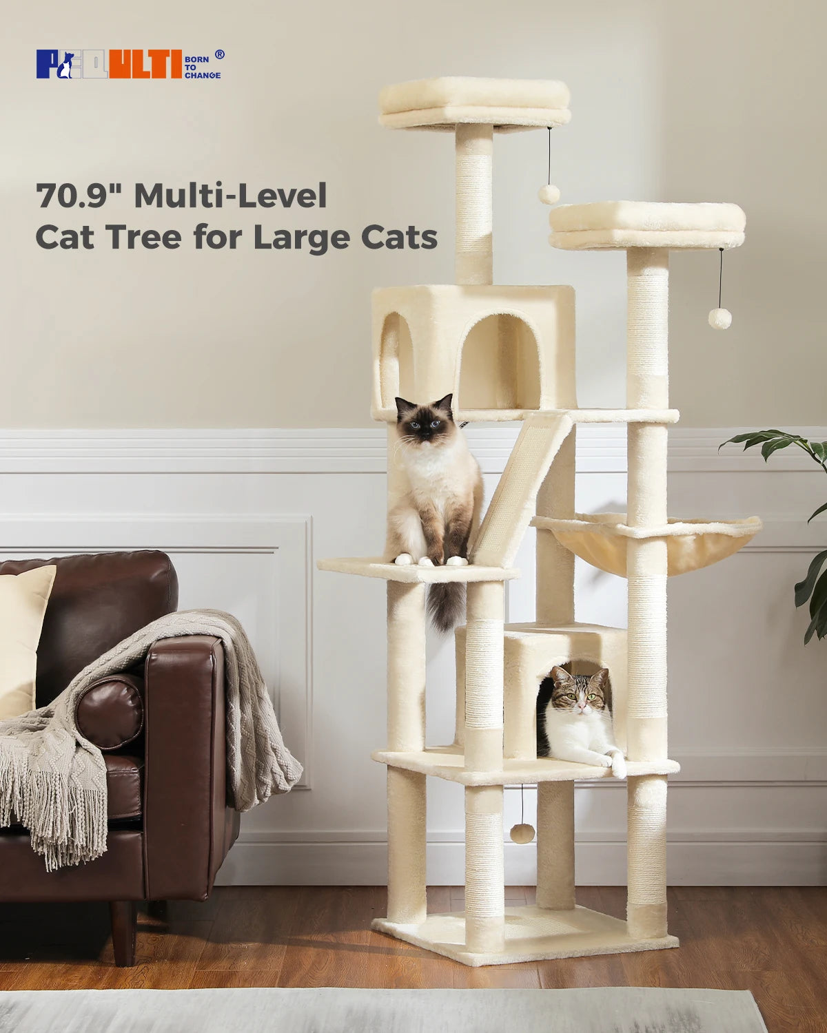 Multi-Level Cat Tree with Scratching Posts, Cozy Condo, Hammock, Large Cat Tower for Indoor Cats, Cat Scratching Board, Cat Toys