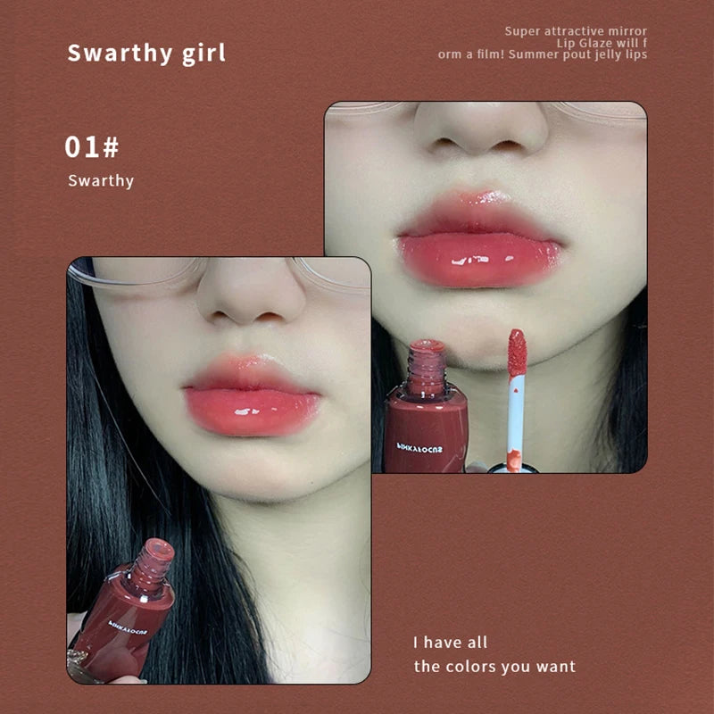 6 Colors Jelly Mirror Water Lip Gloss Transparent Glass Lip Glaze Waterproof Liquid Lipstick Nude Brown Clear Lip Tint Makeup