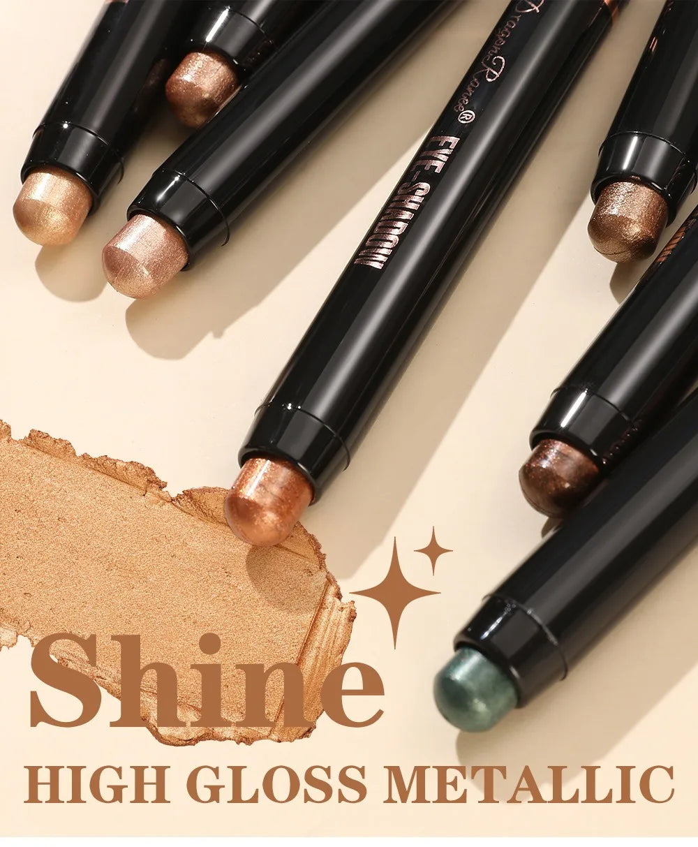 12-color Double Tip Eyeshadow Pen Set Metallic High Gloss Smudger Brighten Eye Makeup Pencil Shining Brown Eye Shadow Cosmetics