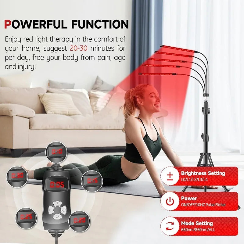 30W LED Red Light Therapy Lamp with Stand 660nm &850nm Near Infrared Light Device for Relief Muscle Joint Pain Facial Skin Care