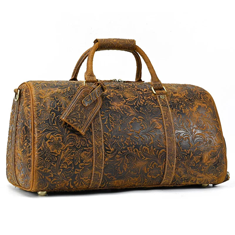 Fashionable Style Men's Leather Travel Handbags Real Cowhide Leather Duffle Bags For Man Male Weekend Bags With Shoe Pocket