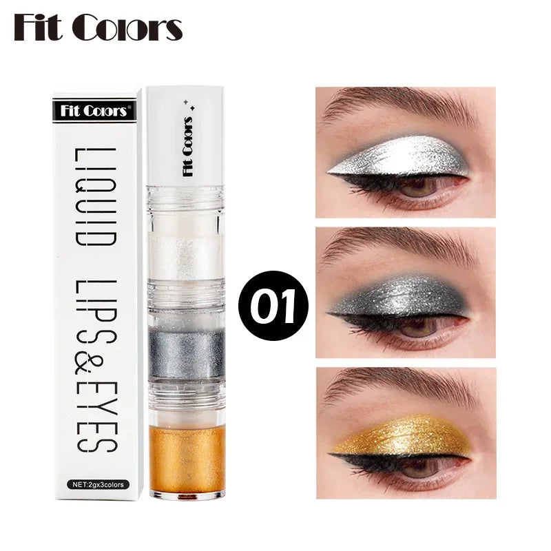 Fit Colors 3 Sections Smoky Eye Water Eyeshadow Diamond Liquid Pearl Shimmer Eye Shadow Liquid Lip Dye
