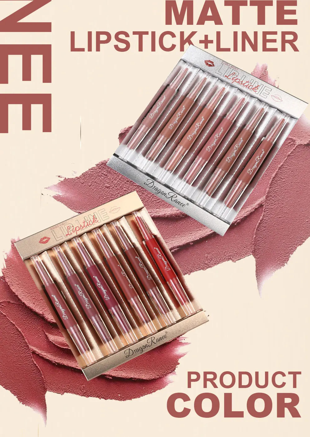 Six Double-Ended Lipstick Set, Velvet Matte Matte Lipstick, Lip Gloss, Easy to Color, Non-Fading, Non-Stick Lipstick Set