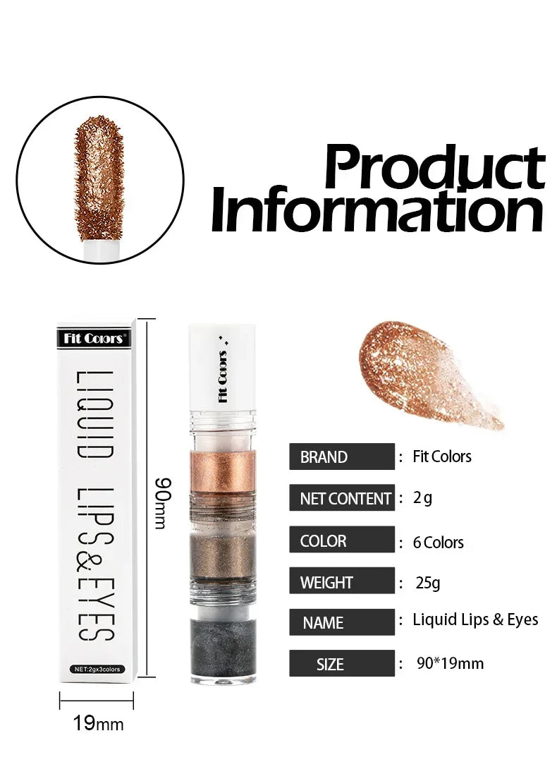 Fit Colors 3 Sections Smoky Eye Water Eyeshadow Diamond Liquid Pearl Shimmer Eye Shadow Liquid Lip Dye