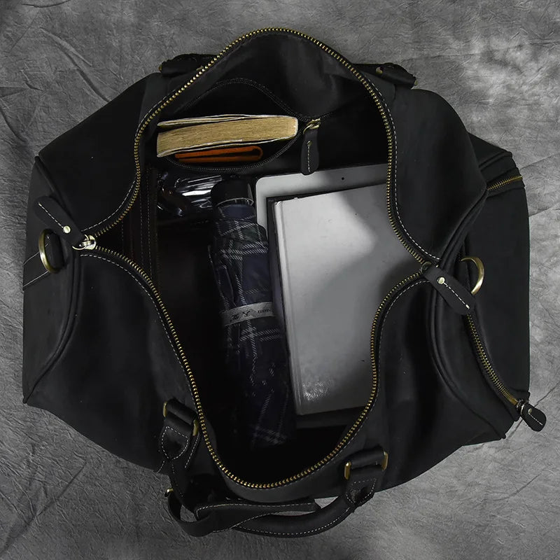 Fashionable Style Men's Leather Travel Handbags Real Cowhide Leather Duffle Bags For Man Male Weekend Bags With Shoe Pocket