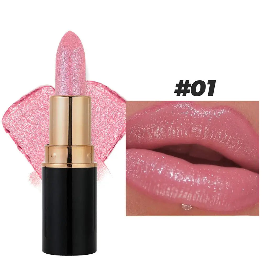 6 Colors Glitter Lipstick Waterproof Lasting Diamond Pearlescent Metallic Lipstick Women Lips Makeup Cosmetic