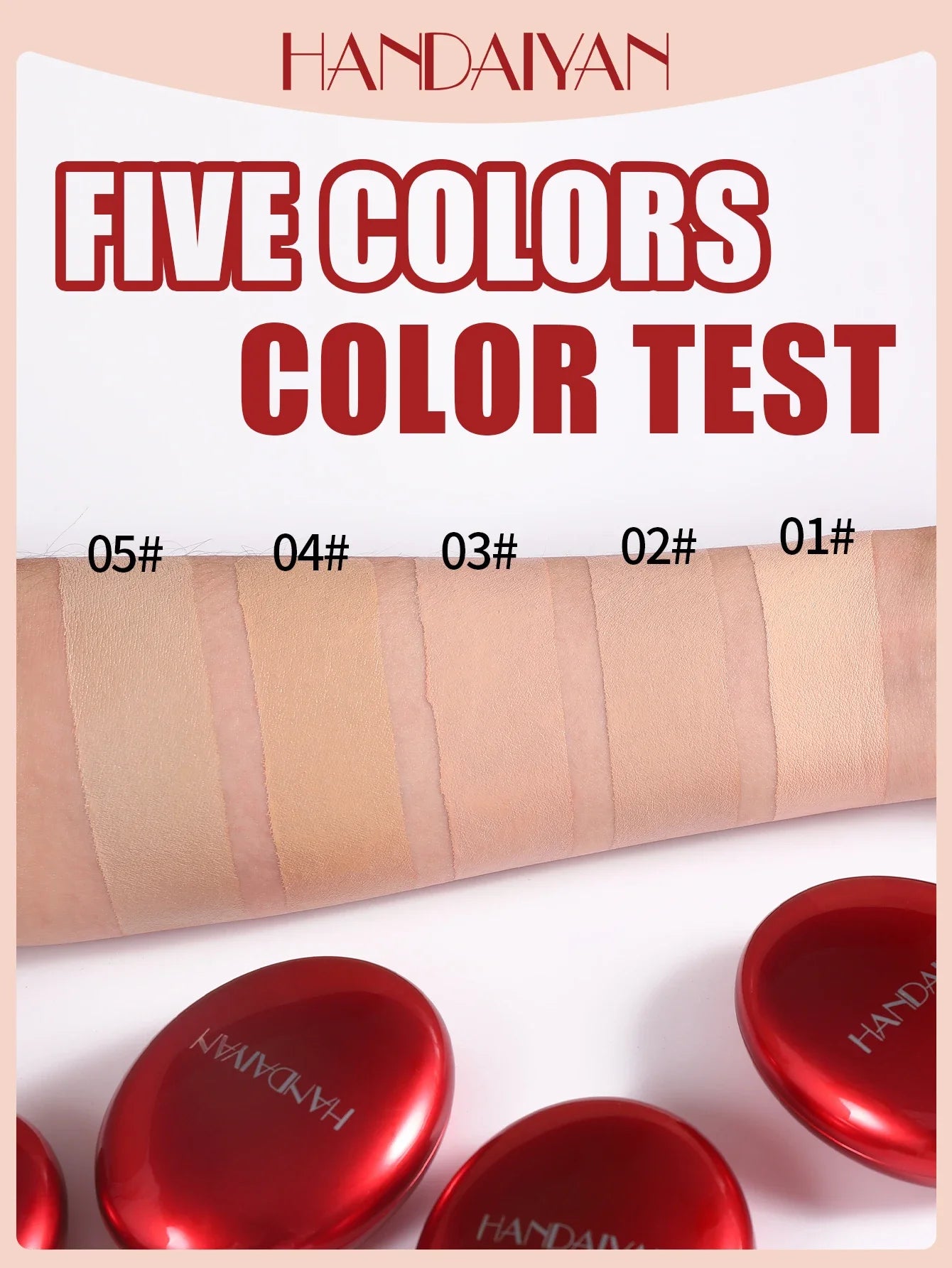 HANDAIYAN 5Color Red Box Concealer Cushion For Easy Application And Long-Lasting Skin Touching Face With Puff For Women's Makeup