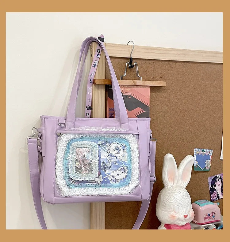 Womens Shoulder Bag Leather Sweet Lolita Jk Elegant Cute Casual Ita Bag Japanese Style Transparent Fashion Handbag