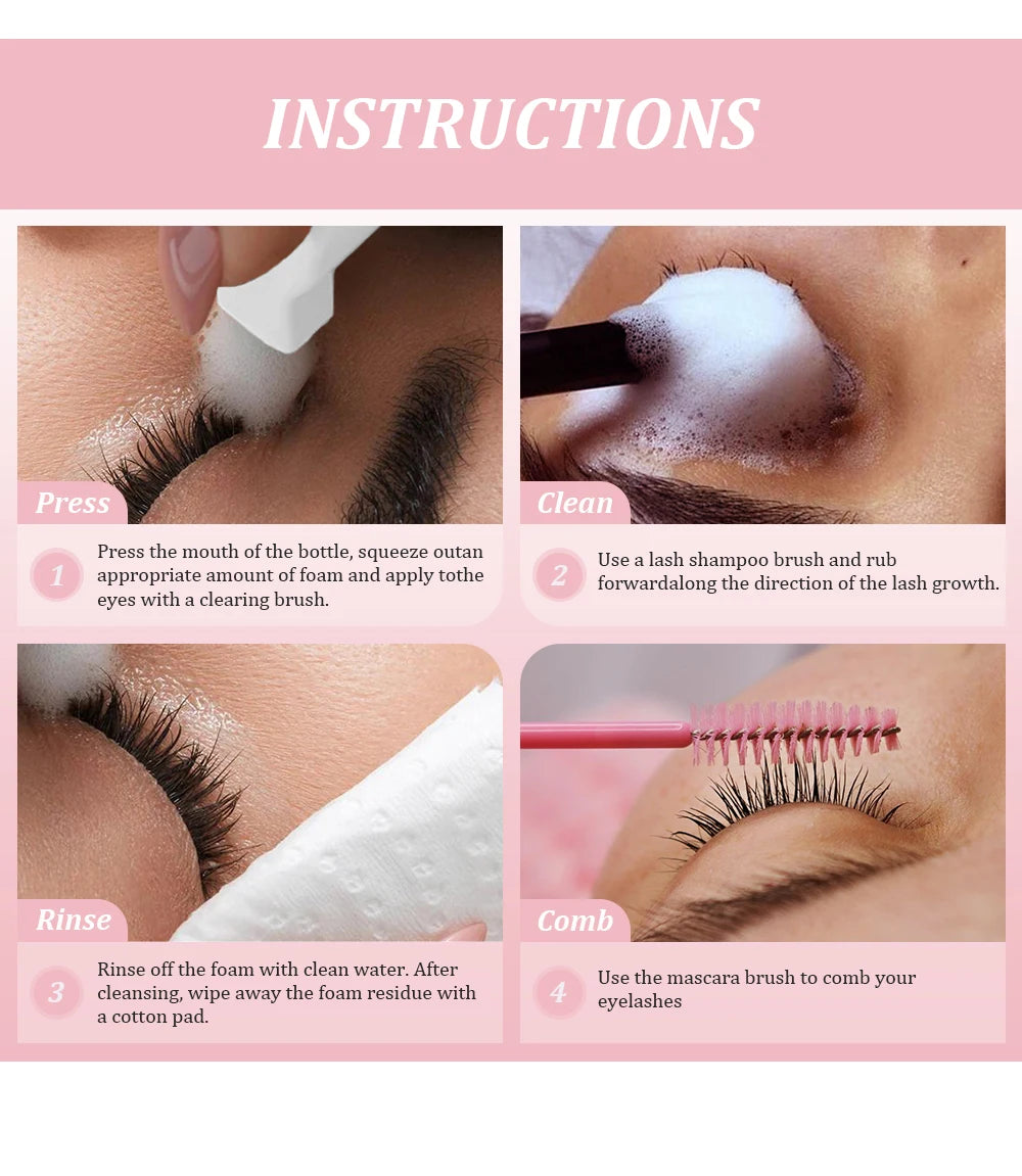 Natuhana 60ml Eyelash Extension Shampoo Mousse False Eyelashes Glue Accessories Lash Cleaning Foam No Stimulation Makeup Tools