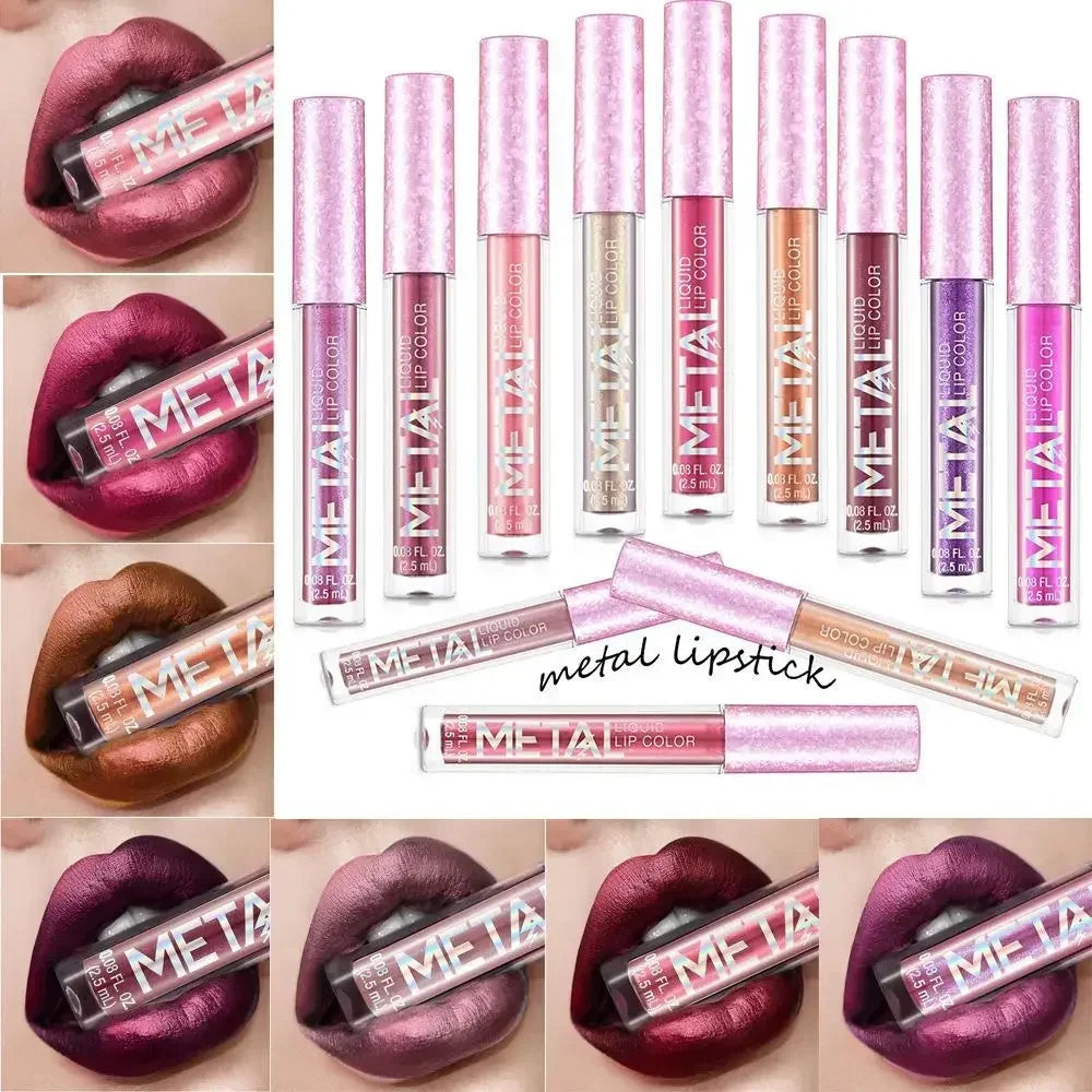 Waterproof Pearl Matte Lipstick Long Lasting Non-Stick Cup Lip Glaze Shimmer Glitter Metallic Lip Gloss Lips Makeup Cosmetics