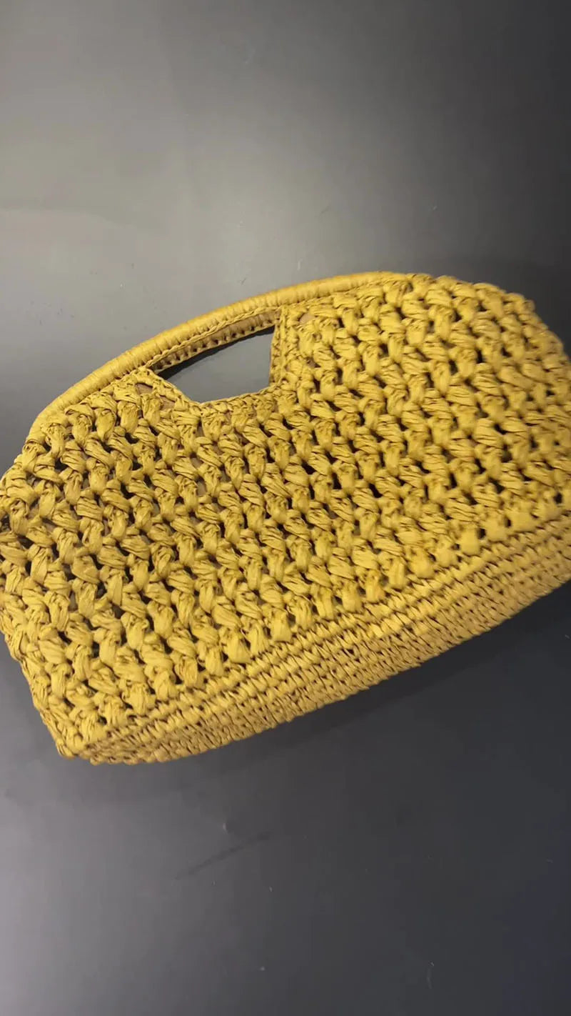 Elegant Ladies Chain Woven Handbag Straw Shoulder Bag Fashionable Raffia Crossbody Beach Bag Summer New Versatile Women's Bag