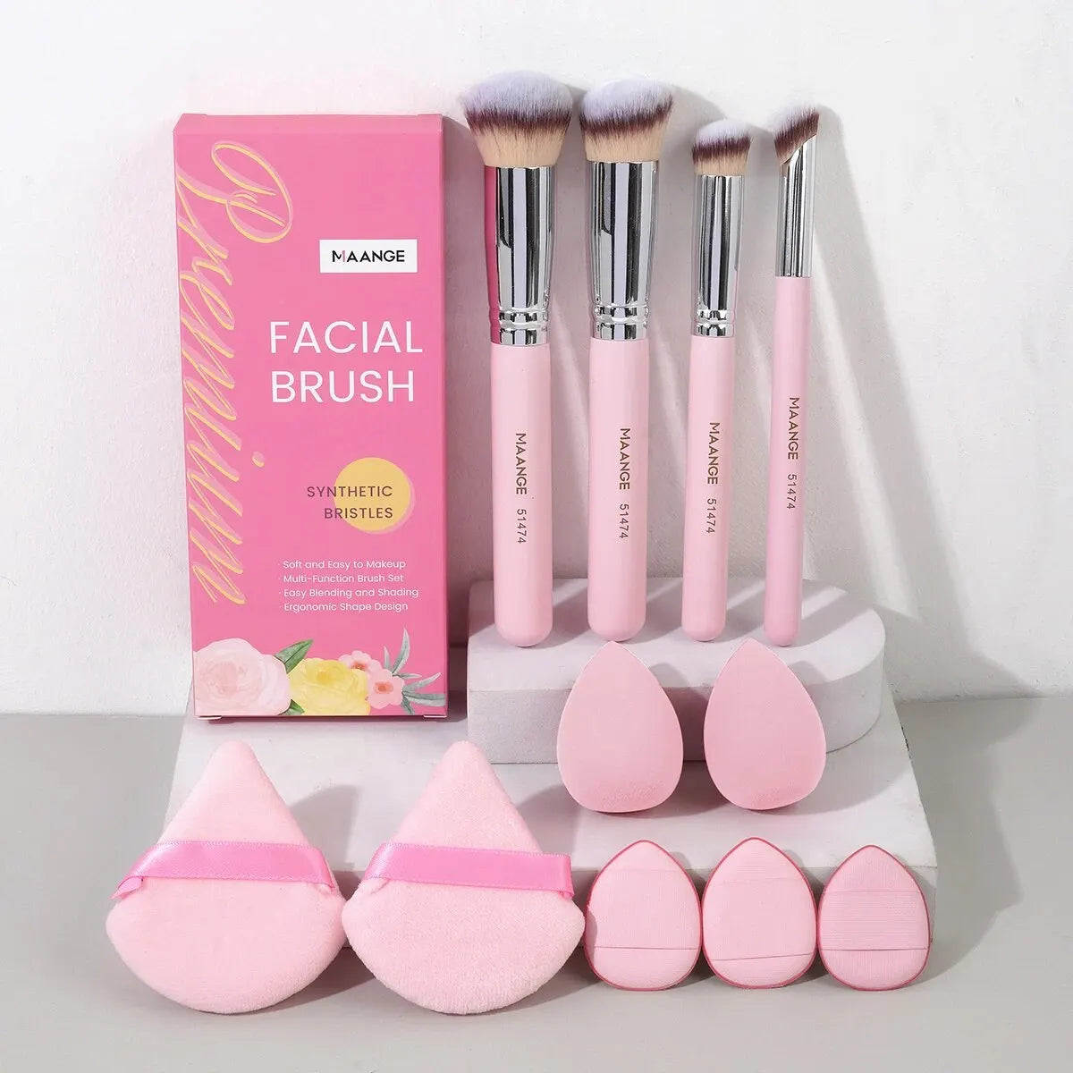 MAANGE 11PCS Makeup Tool Kit 4PCS Makeup Foundation Brushes Powder Puff Makeup Blender Triangle Velvet Powder Air Cushion Puff