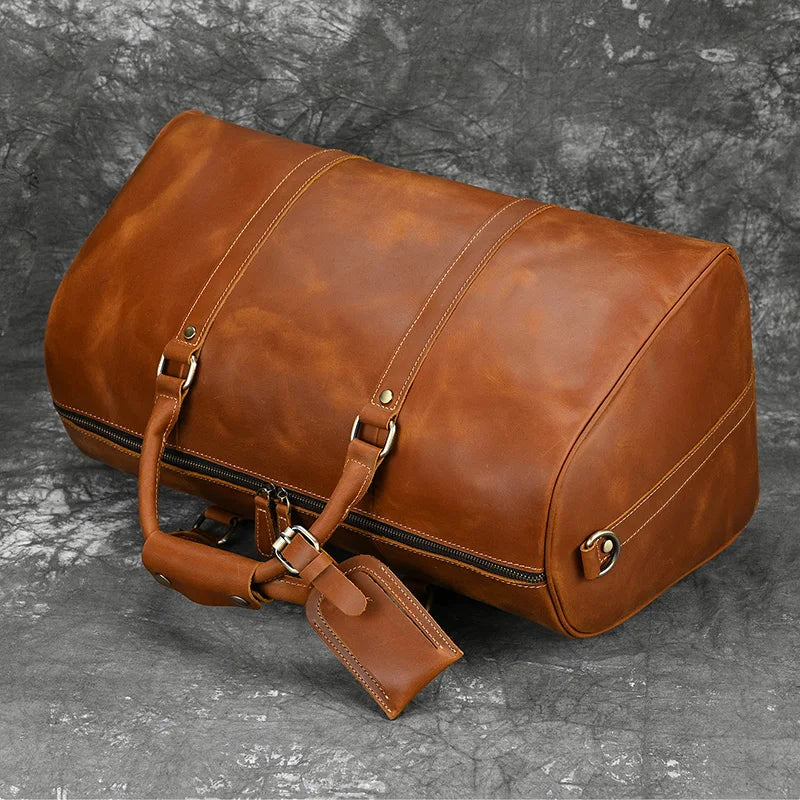 Fashionable Style Men's Leather Travel Handbags Real Cowhide Leather Duffle Bags For Man Male Weekend Bags With Shoe Pocket