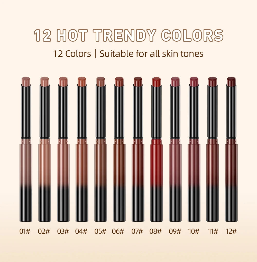 QIBEST 1PC Sexy Matte Lipstick Waterproof Long Lasting Color Rendering Non-stick Velvet Lips Liner Pencil Woman Makeup Cosmetics