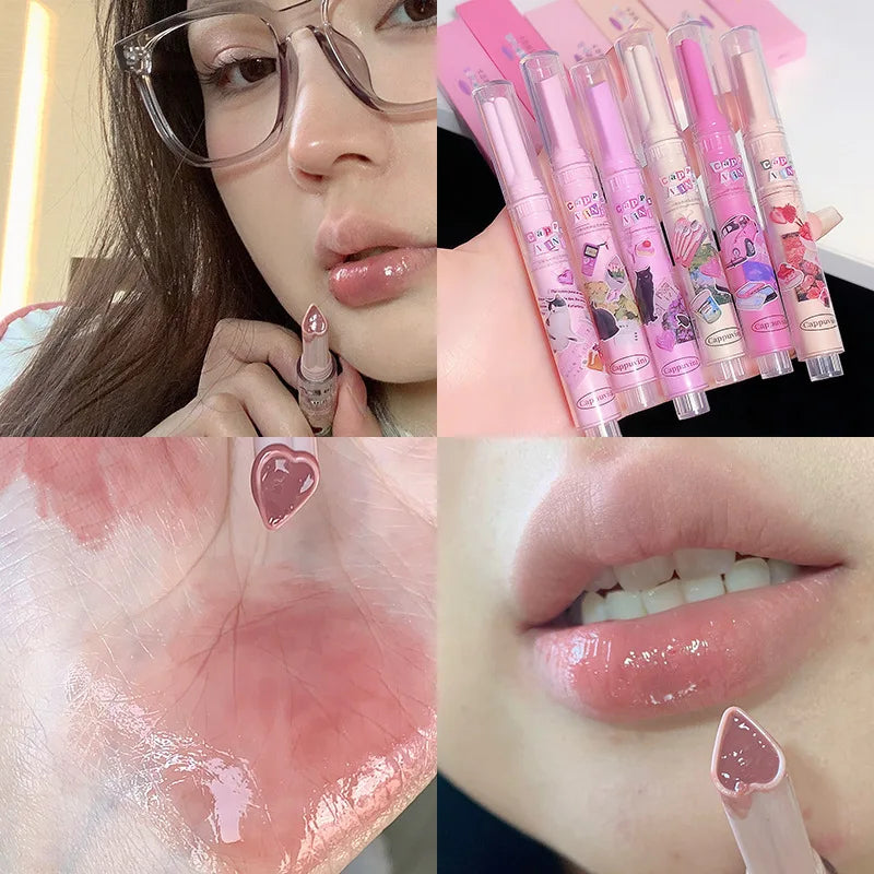 CAPPUVINI Love Shape Lipstick Flower Jelly Water Lip Gloss Clear Light Hydrating Lip Tint Non-stick Cup Korea Cosmetic