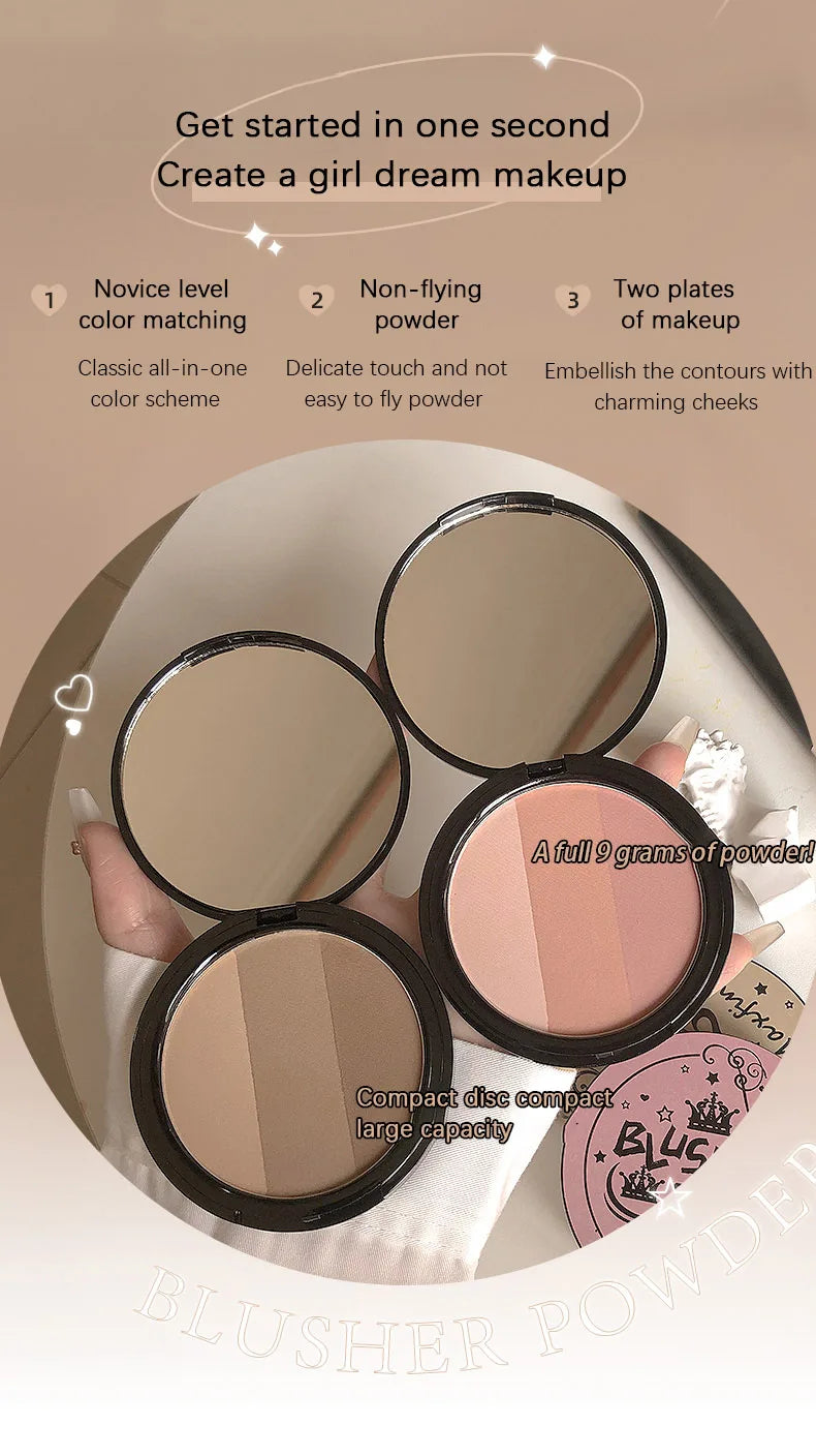 Three-color Blush Palette Delicate Long-lasting Waterproof Non-fading Eyeshadow Blush Integration Tray