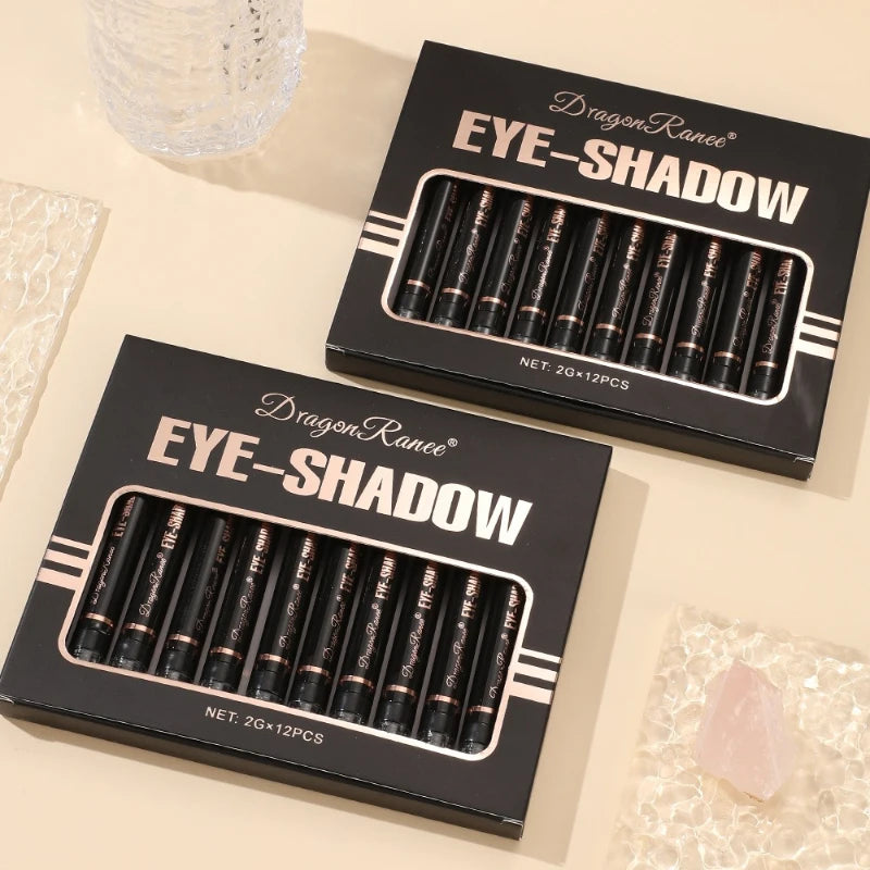 12-color Double Tip Eyeshadow Pen Set Metallic High Gloss Smudger Brighten Eye Makeup Pencil Shining Brown Eye Shadow Cosmetics