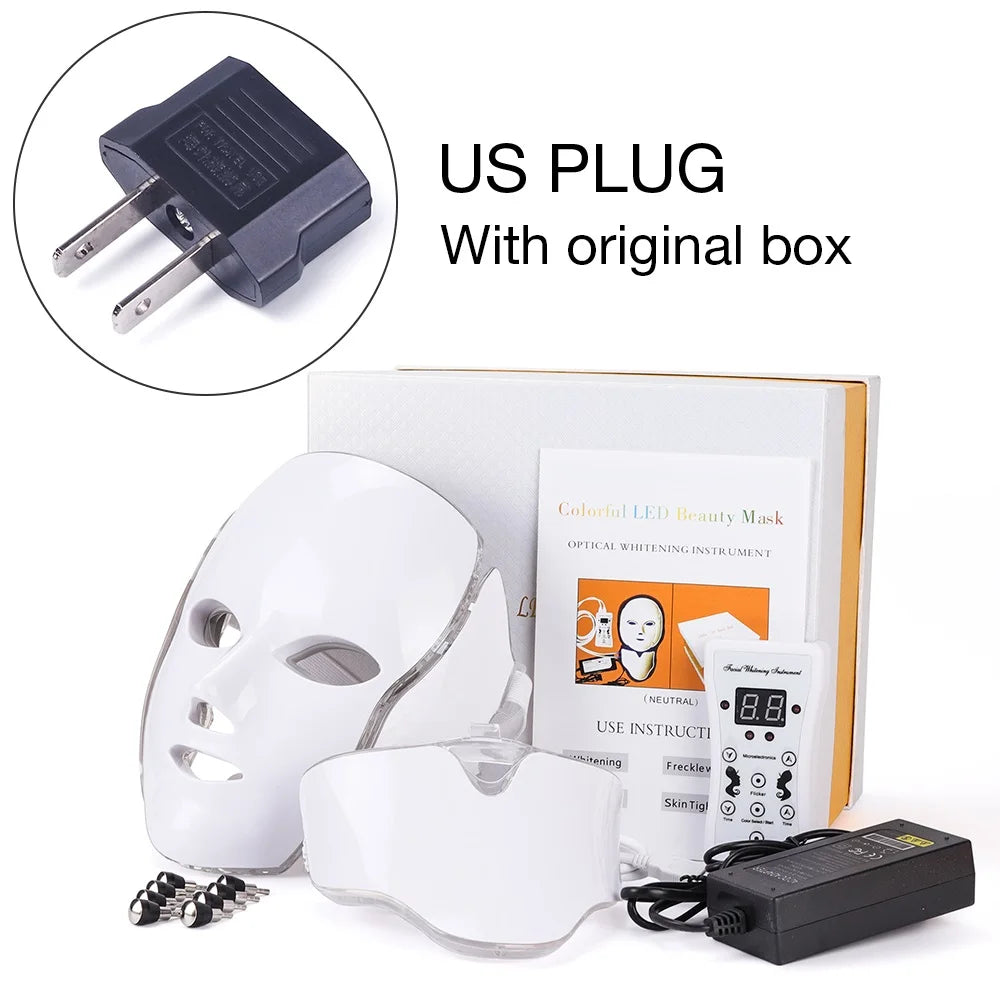 7 Colors Light LED Facial Mask with Neck Korean Photon Therapy Face Mask Red Light Therapy Acne Wrinkle Removal Beauty Skin Care