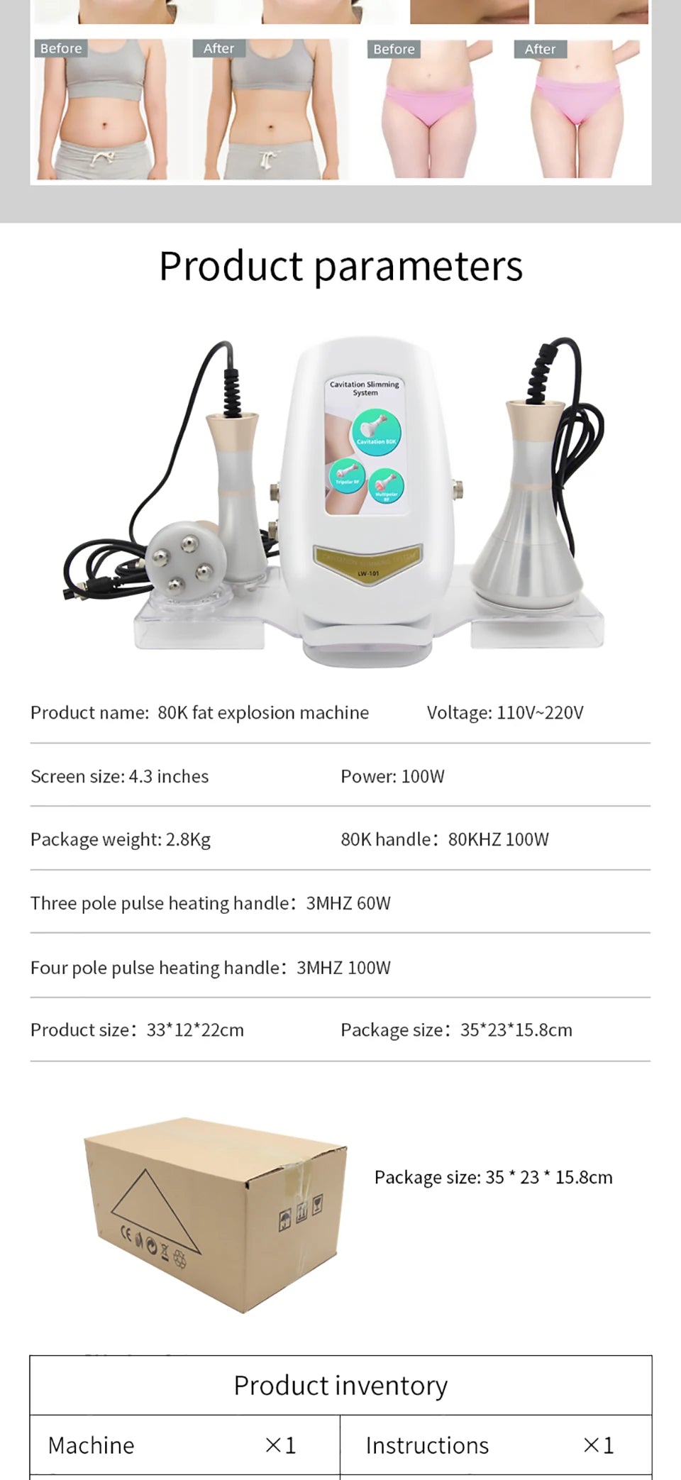 Ultrasonic 80KHz 3 in 1 Cavitation RF Facial Body Shaping Massage Fat Cellulite Skin Tightening Loss Burner Lifting Beauty Devic