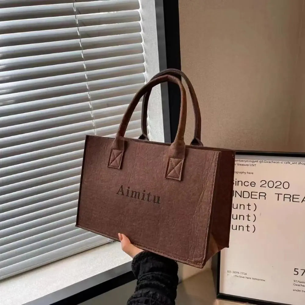 S/M/L Women Korean Simple Felt Shoulder Bag Fashion Solid Color Messenger Bag Handbag Large Capacity Travel Casual Crossbody Bag