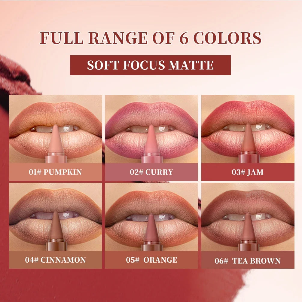 QIBEST 6 Color Matte Lipliner Lipstick Waterproof Lip Stain Lipstick Natural Nude Pink Lip Liner Outline Lips Contour Makeup