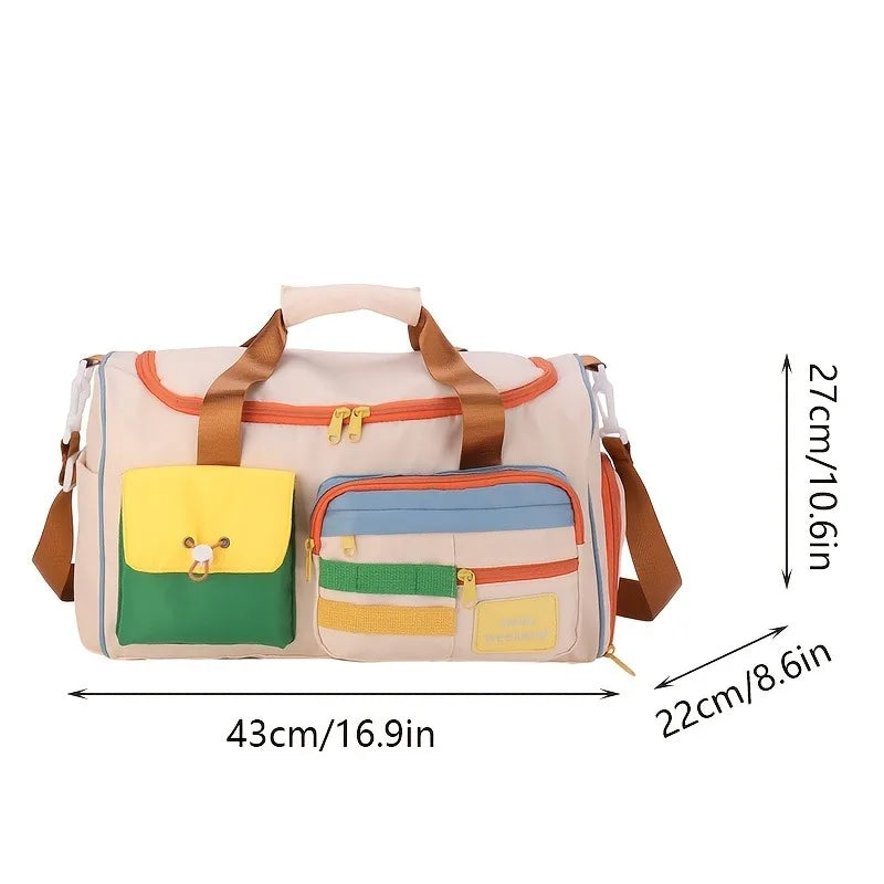 Large Capacity Oxford Fabric Gym Duffel Bag with Shoe Compartment & Adjustable Shoulder Straps, Multi-Pocket Travel Bag