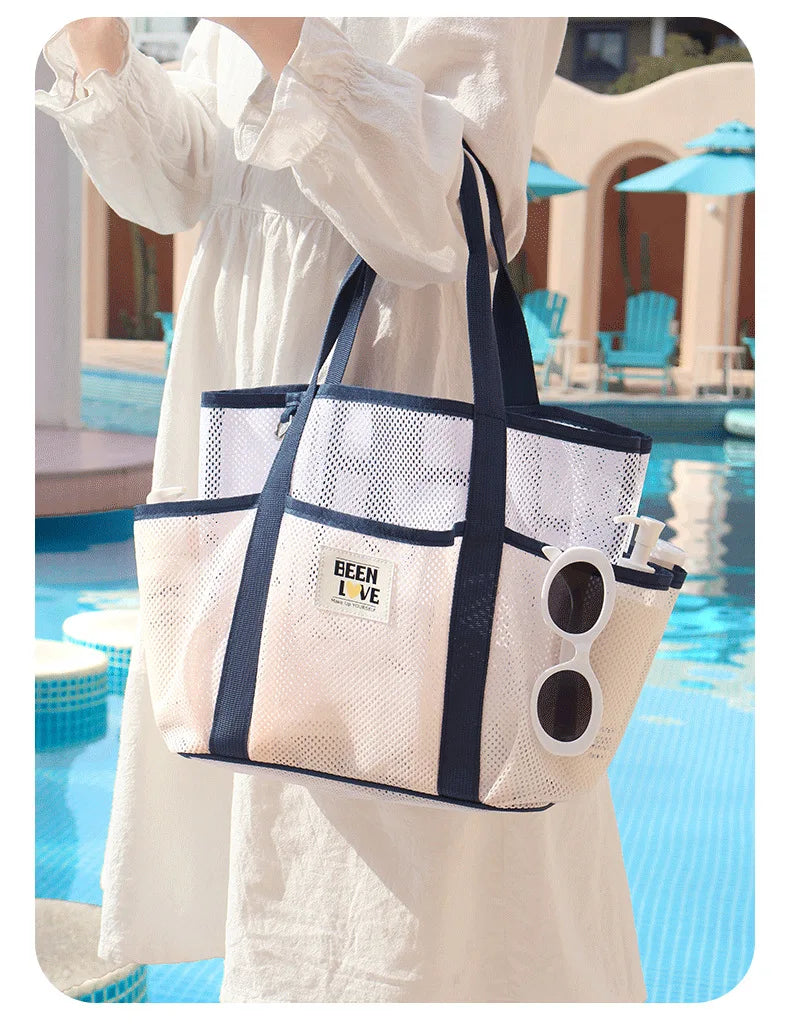 Gym Bag Beach Bag Fashions Transparent Waterproof Multi-Pocket Tote Swimming Mesh Bags High Volume Beach Organiser Travel Swim