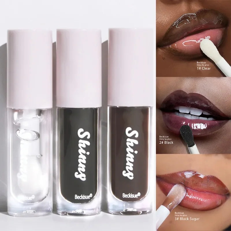 Translucent Black Sugar Lip Oil Water Gloss Jelly Mirror Lip Glaze Lipstick Lip Make Up Women Beauty Nonstick Cup  Lip Gloss